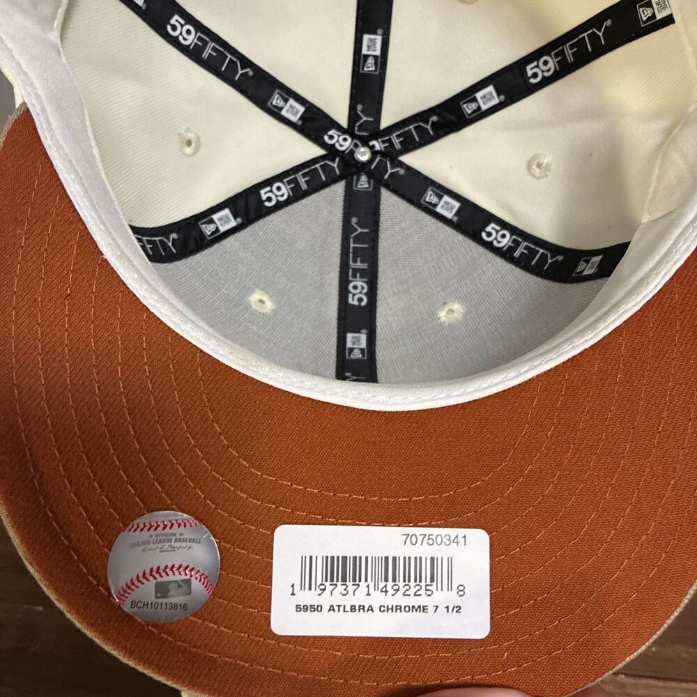 Atlanta Braves New Era Chrome  59FIFTY Fitted Embroidered Logo Hat Sz 7.5 New - Picture 9 of 9